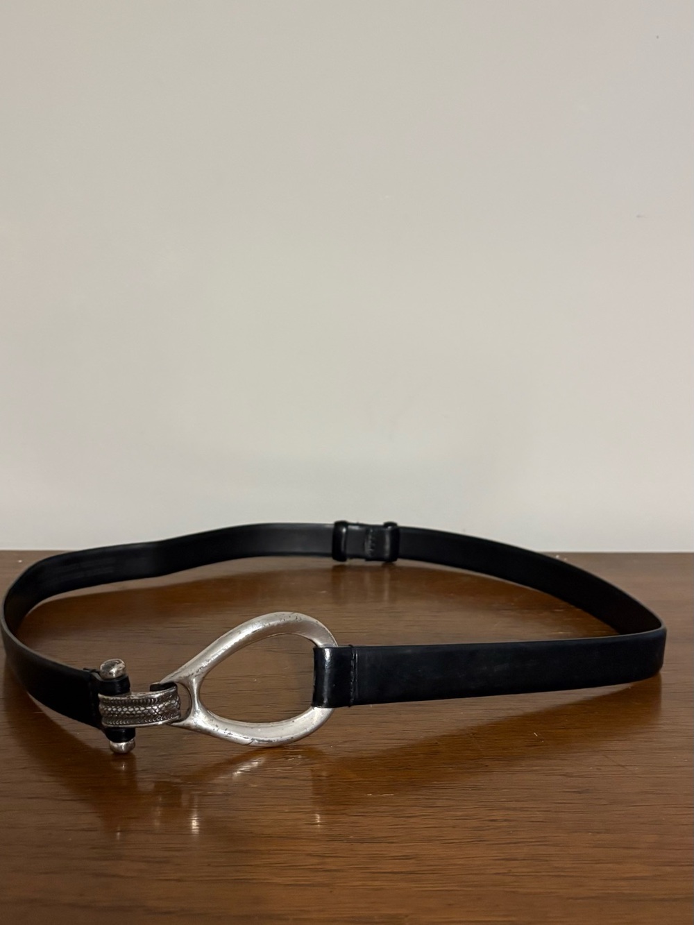 Black Leatherette Women's Belt with Silver Horsebit Buckle